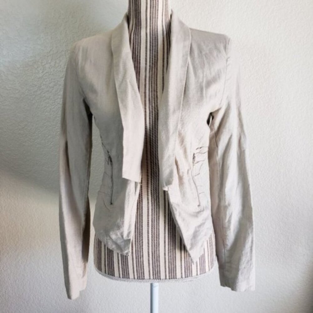 Chocolate USA Linen/Rayon Lagenlook Summer Blazer Jacket in Ivory size S - Picture 2 of 14